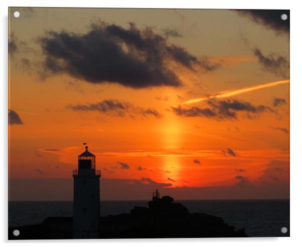 Godrevy Lighthouse Sunset  Acrylic by Beryl Curran