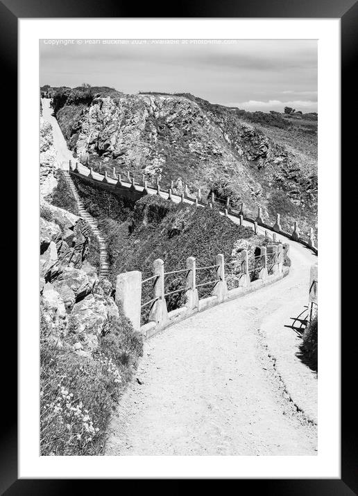 Le Coupee on Sark, Channel Islands Black and White Framed Mounted Print by Pearl Bucknall