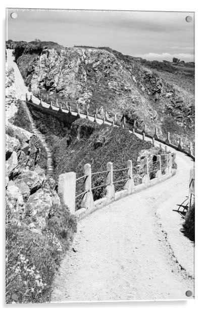 Le Coupee on Sark, Channel Islands Black and White Acrylic by Pearl Bucknall