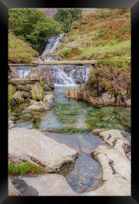 Afon Cwm Llan Waterfall on The Watkin Path Framed Print by Pearl Bucknall