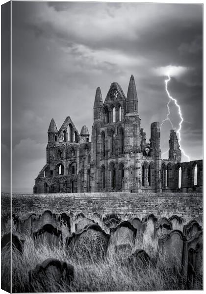 Whitby Abbey Lightning Canvas Print by Tim Hill