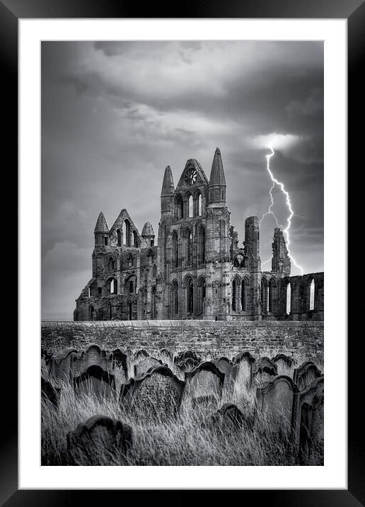 Whitby Abbey Lightning Framed Mounted Print by Tim Hill