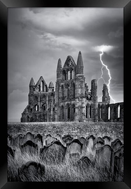 Whitby Abbey Lightning Framed Print by Tim Hill