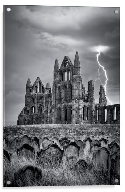 Whitby Abbey Lightning Acrylic by Tim Hill