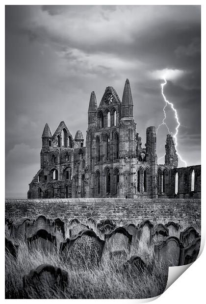 Whitby Abbey Lightning Print by Tim Hill