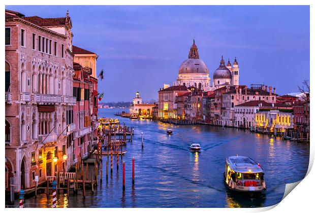 Venice Evening Skyline With Grand Canal Print by Artur Bogacki