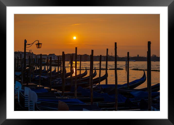 Venice Gondolas At Sunrise Framed Mounted Print by Artur Bogacki
