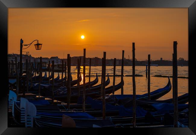 Venice Gondolas At Sunrise Framed Print by Artur Bogacki