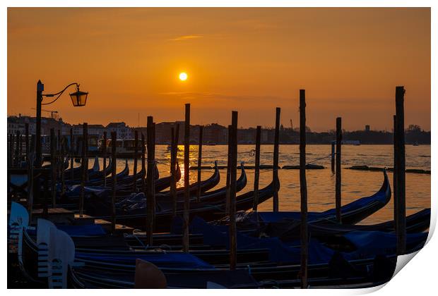 Venice Gondolas At Sunrise Print by Artur Bogacki