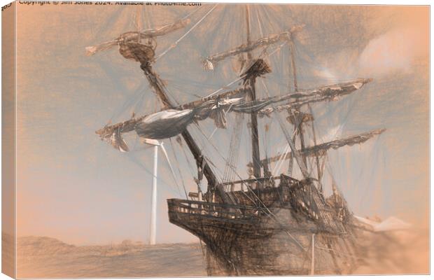 Spanish Galleon as Leonardo Da Vinci sketch Canvas Print by Jim Jones