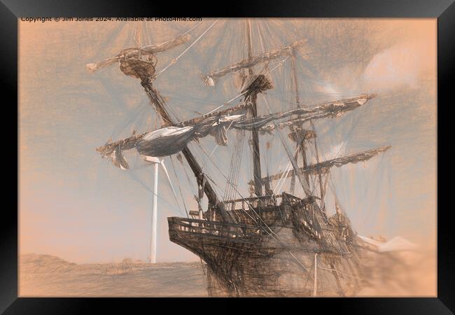 Spanish Galleon as Leonardo Da Vinci sketch Framed Print by Jim Jones