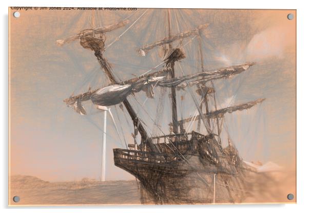 Spanish Galleon as Leonardo Da Vinci sketch Acrylic by Jim Jones