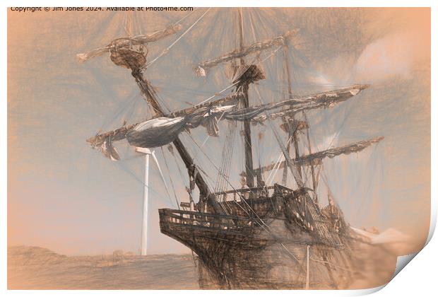Spanish Galleon as Leonardo Da Vinci sketch Print by Jim Jones