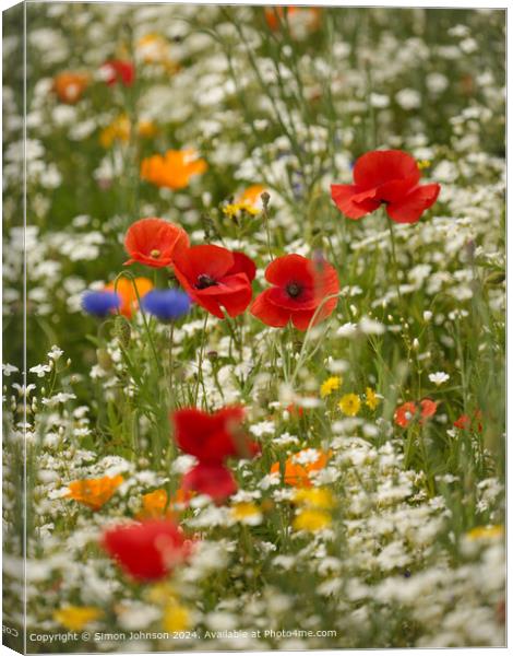 Cotswolds Flowers Landscape Canvas Print by Simon Johnson