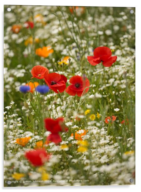 Cotswolds Flowers Landscape Acrylic by Simon Johnson