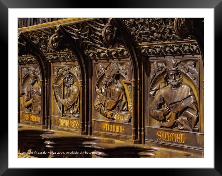 Santa Maria de Leon Cathedral Carvings Framed Mounted Print by Laszlo Konya