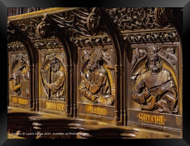 Santa Maria de Leon Cathedral Carvings Framed Print by Laszlo Konya