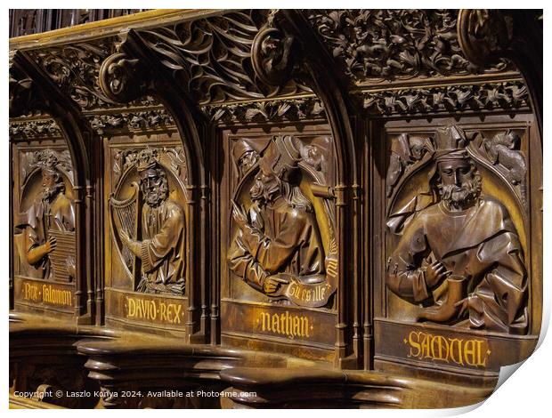 Santa Maria de Leon Cathedral Carvings Print by Laszlo Konya