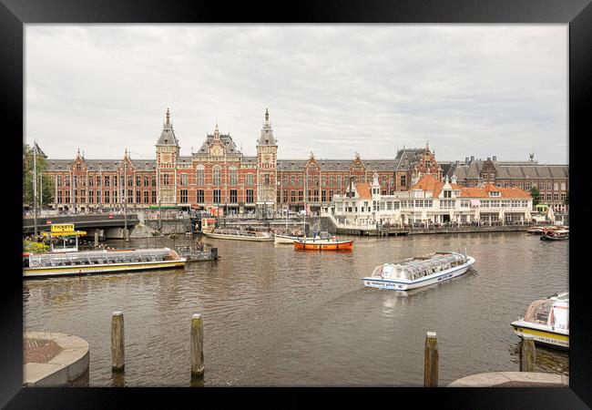 Amsterdam Central Station Cityscape Reflection Framed Print by kathy white