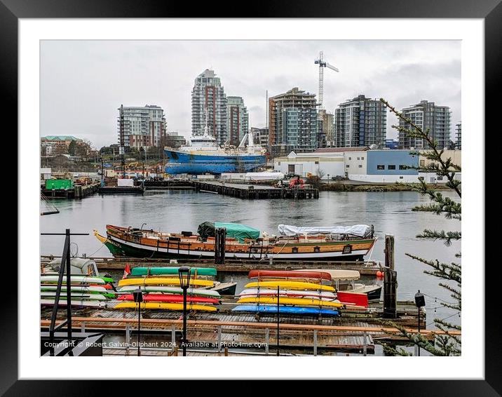 Colourful Boats Victoria Harbour Framed Mounted Print by Robert Galvin-Oliphant