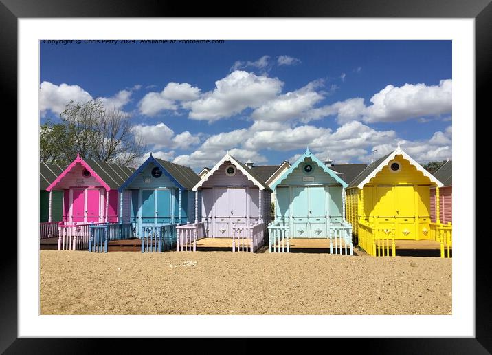 West Mersea Beach Huts, Essex Framed Mounted Print by Chris Petty