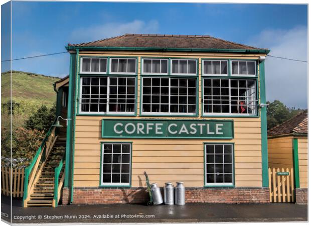 Corfe Castle  Steam Railway Station Signal Box Canvas Print by Stephen Munn