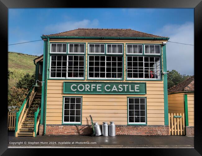 Corfe Castle  Steam Railway Station Signal Box Framed Print by Stephen Munn