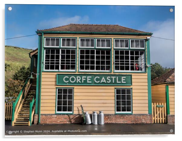 Corfe Castle  Steam Railway Station Signal Box Acrylic by Stephen Munn