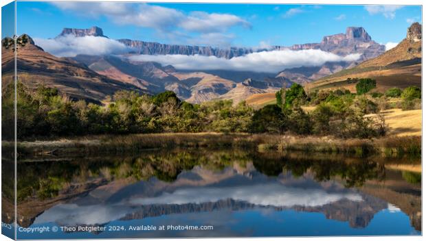 Drakensberg Amphitheatre Reflection Canvas Print by Theo Potgieter