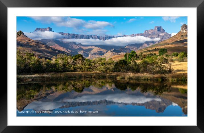 Drakensberg Amphitheatre Reflection Framed Mounted Print by Theo Potgieter