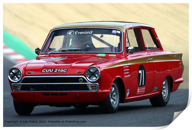 Red Lotus Cortina Race Track Print by Ray Putley