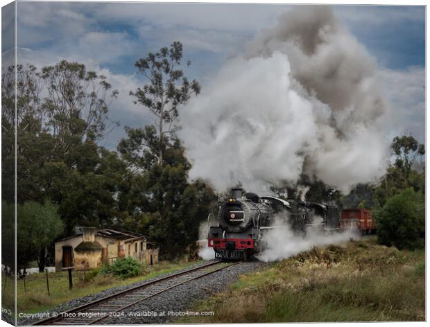 Steam Train Passing Ruin Canvas Print by Theo Potgieter