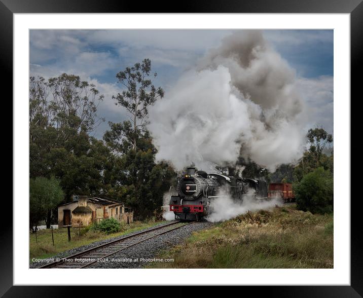 Steam Train Passing Ruin Framed Mounted Print by Theo Potgieter