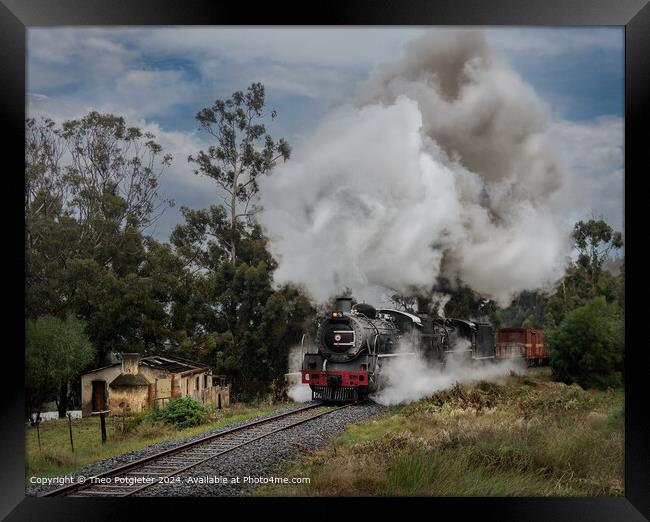 Steam Train Passing Ruin Framed Print by Theo Potgieter