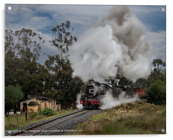 Steam Train Passing Ruin Acrylic by Theo Potgieter