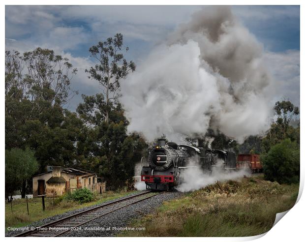 Steam Train Passing Ruin Print by Theo Potgieter