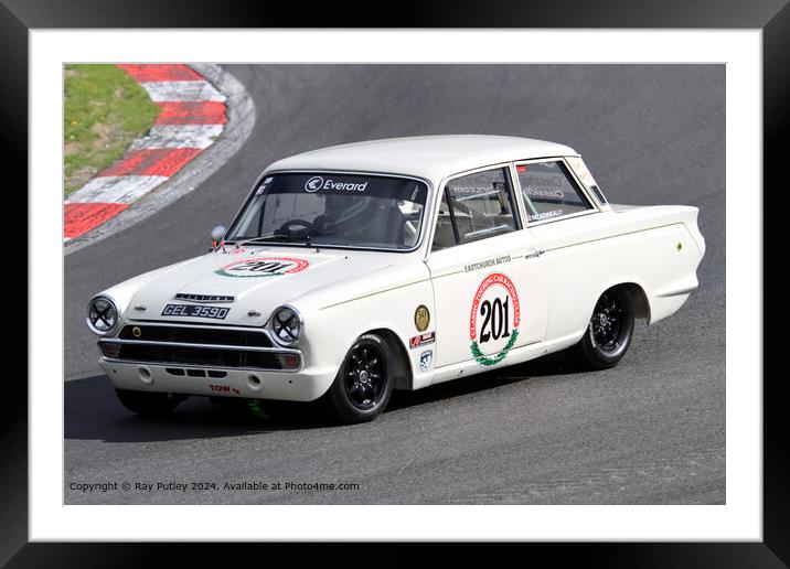 White Ford Lotus Cortina Mk1 Race Track Framed Mounted Print by Ray Putley