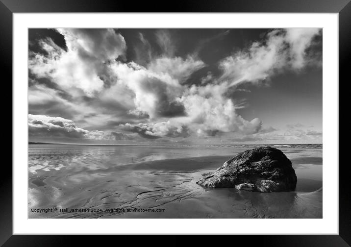 Black and White Sand and Sea Framed Mounted Print by Hall Jameson