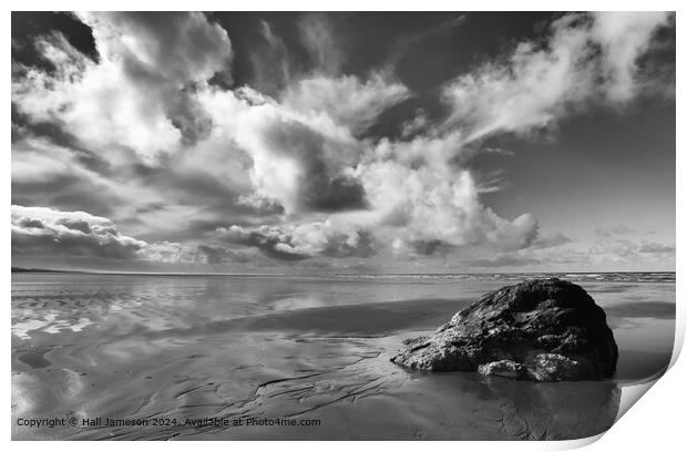 Black and White Sand and Sea Print by Hall Jameson