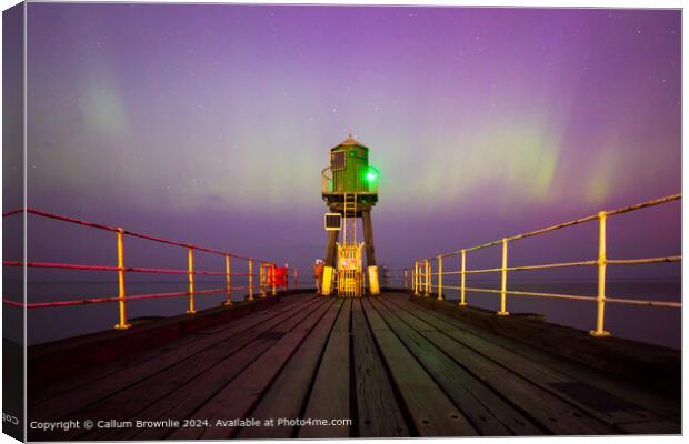 Whitby Pier Northern Lights Canvas Print by Callum Brownlie