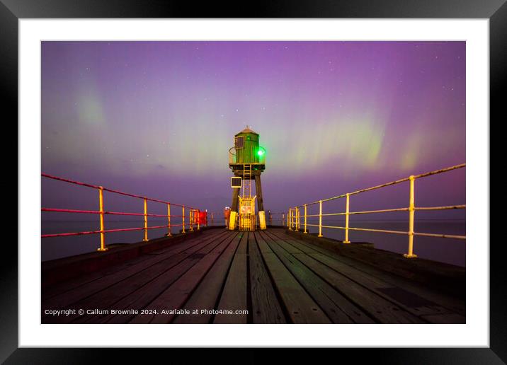 Whitby Pier Northern Lights Framed Mounted Print by Callum Brownlie