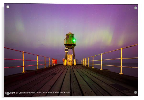 Whitby Pier Northern Lights Acrylic by Callum Brownlie