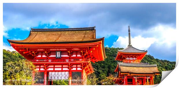 Red Colorful Entrance Gate Kiyomizu Buddhist Temple Print by William Perry