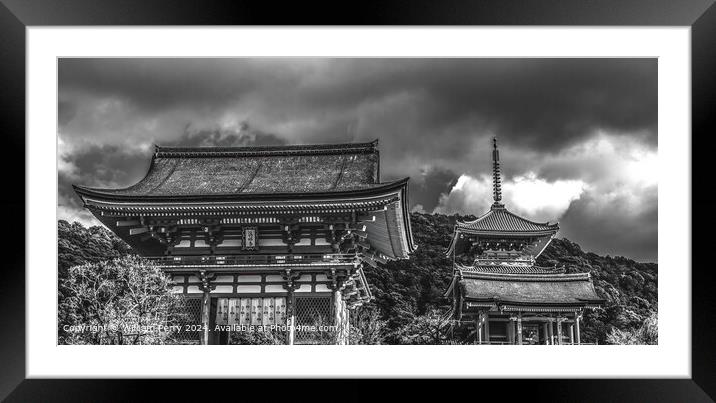 Black White Kiyomizu Buddhist Temple Kyoto Japan Framed Mounted Print by William Perry