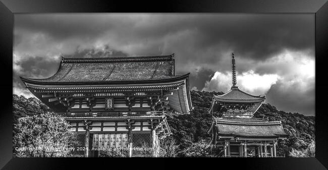 Black White Kiyomizu Buddhist Temple Kyoto Japan Framed Print by William Perry