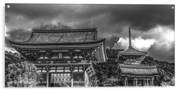 Black White Kiyomizu Buddhist Temple Kyoto Japan Acrylic by William Perry