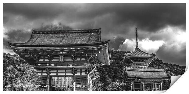 Black White Kiyomizu Buddhist Temple Kyoto Japan Print by William Perry