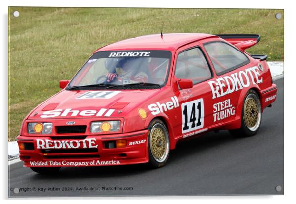 Red Ford Sierra Cosworth Racing Acrylic by Ray Putley