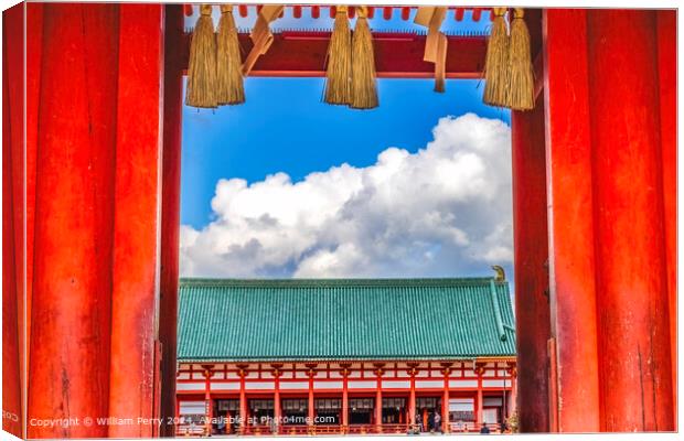 Red Entrance Gate Blue Skies Heian Shinto Shrine, Kyoto Canvas Print by William Perry