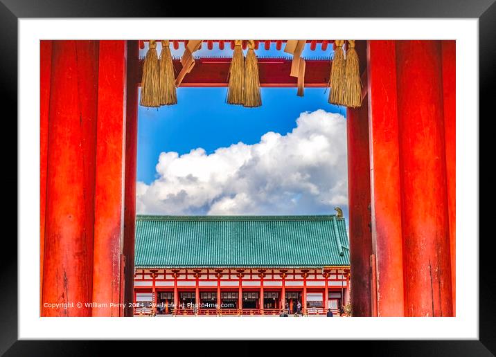 Red Entrance Gate Blue Skies Heian Shinto Shrine, Kyoto Framed Mounted Print by William Perry
